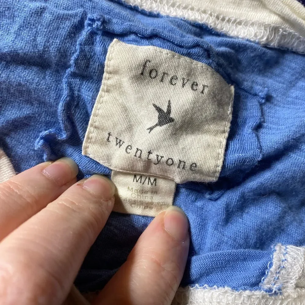 Y2K Forever 21 Blue and Cream Raglan Long Sleeve Top - Picture 6 of 7